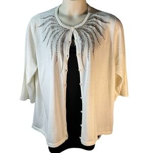 Bob Mackie Women 2X Wearable Art White Silver Sequin Cardigan Party Resort Retro